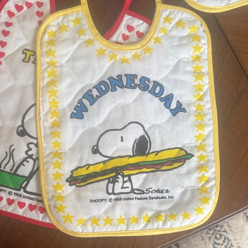 Vintage Snoopy and Woodstock Weekday Bib set -missing Saturday